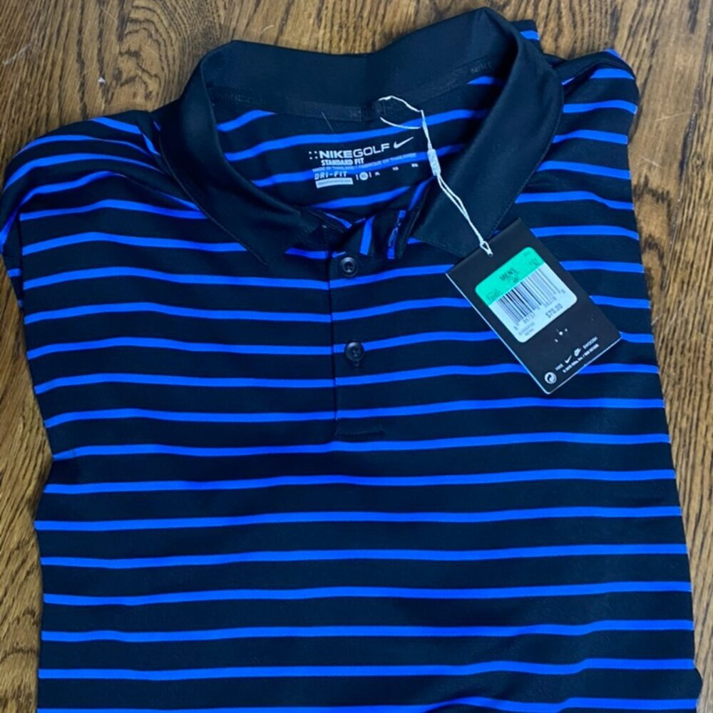 Nike Standard Fit golf polo shirt blue black stripe XL men's NWT